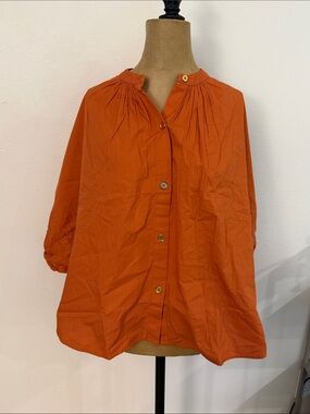 Never A Wallflower sz L Orange Button-Front perfect puff sleeve Blouse NWT
